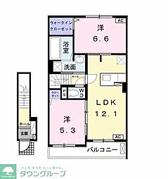 ハイネＣ 2階2LDKの間取り