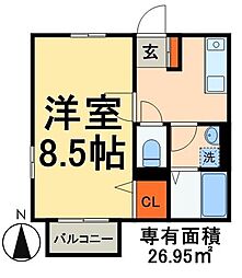 JR総武線 西千葉駅 徒歩20分の賃貸アパート 2階1Kの間取り