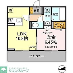 メゾンベースA 1階1LDKの間取り
