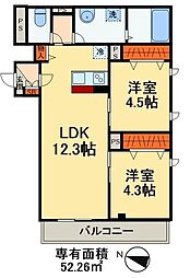 ラ・パートメント千葉 1階2LDKの間取り