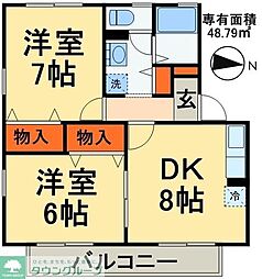 サニーハウスＤ 2階2DKの間取り