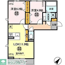 ラシーヌ 2階2LDKの間取り