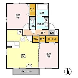 グランメールII 1階2LDKの間取り