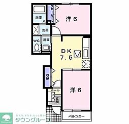 エレガンテ　カーサ 1階2DKの間取り