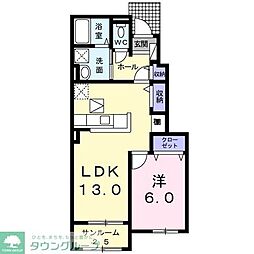 ル・シェルブルー　Ａ 1階1LDKの間取り