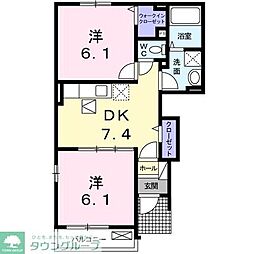 ソレアード 1階2DKの間取り