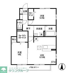 セジュールフローラ 1階2LDKの間取り