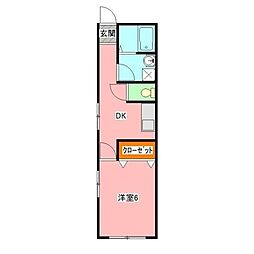 コスモパレス平塚II 1階1DKの間取り