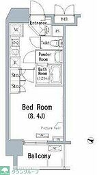 パークアクシス千葉新町 7階1Kの間取り