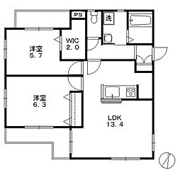 JR京葉線 蘇我駅 徒歩7分の賃貸マンション 2階2LDKの間取り