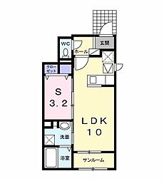 アバンツァートII 1階1LDKの間取り