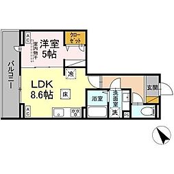 Ｃｒａｄｌｅ 1階1LDKの間取り