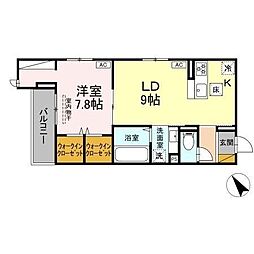 Ｃｒａｄｌｅ 2階1LDKの間取り