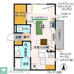 サリサ.h ワンルームの間取図画像