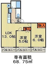 インシティ100 2LDKの間取図画像