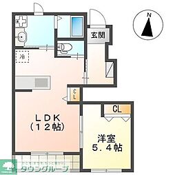 カルム・ボヌール1 1LDKの間取図画像