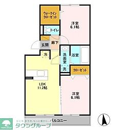 サニーフォレストB 2LDKの間取図画像