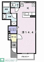 フレスクーラガーデン 1Kの間取図画像