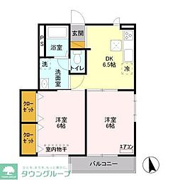 サンハイム学園前C棟 2DKの間取図画像