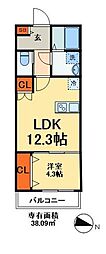 明幸3番館 1LDKの間取図画像