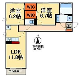 グランデB 2LDKの間取図画像
