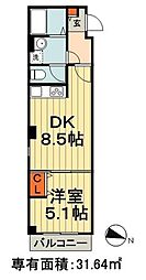 Patek蘇我 1DKの間取図画像
