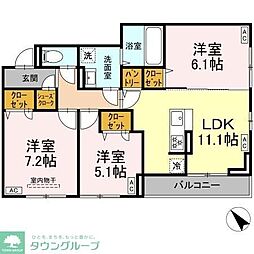 D-ROOM都賀2丁目2A棟 3LDKの間取図画像