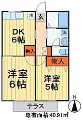 シティハイム国分寺台B 2DKの間取図画像