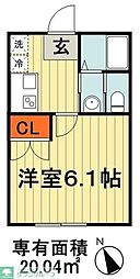 フォレストツインハウス2B棟 1Kの間取図画像