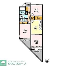 ヴューラーみつわ台A棟 3DKの間取図画像