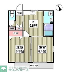 サンコート大網 2DKの間取図画像