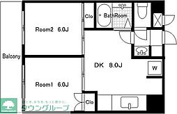 パークサイドヴィラ 2DKの間取図画像