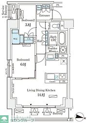 ロイヤルパークス赤羽サウス 5階2LDKの間取り