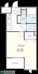 フェリーチェ大山 3階1Kの間取り