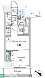 テラス駒込イースト 11階1DKの間取り