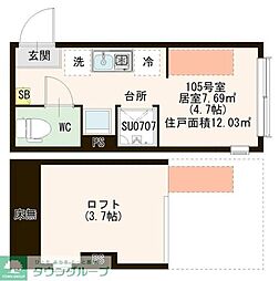 パストラルときわ台 1階ワンルームの間取り