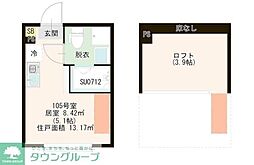 ハーモニーテラス中台 1階ワンルームの間取り