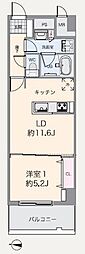 ライズ若木通り 1LDKの間取図画像
