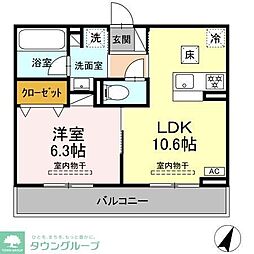 JR東海道本線 鴨宮駅 徒歩7分の賃貸アパート 3階1LDKの間取り