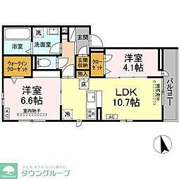 JR東海道本線 平塚駅 バス13分 大念寺前下車 徒歩2分の賃貸アパート 1階2LDKの間取り
