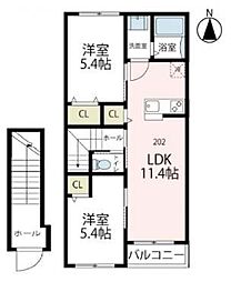 JR東海道本線 平塚駅 バス34分 大神下車 徒歩2分の賃貸アパート 2階2LDKの間取り