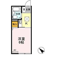 オイカワハイツ 1Kの間取図画像