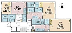 カインドネス厚木North 1Kの間取図画像