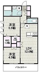 湘南クレスト 2LDKの間取図画像