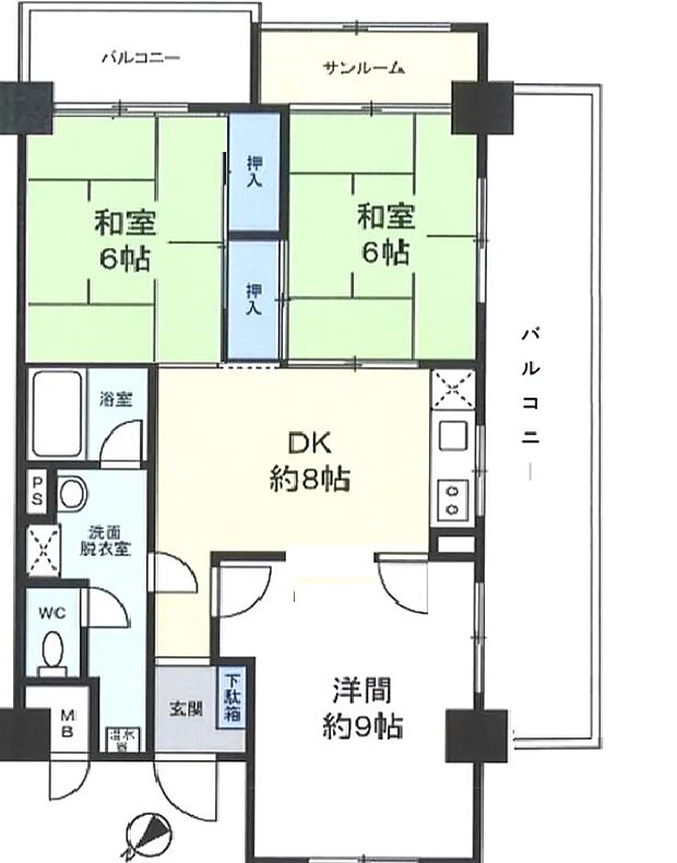 上尾サンハイツ(3DK) 4階の間取り