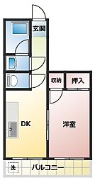 第2ヒバリハイツ 1DKの間取図画像