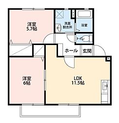 コーラルコート1号館 2LDKの間取図画像