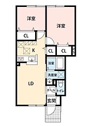 サンハイム浜町3 2LDKの間取図画像