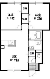 エルメゾン園山 2LDKの間取図画像