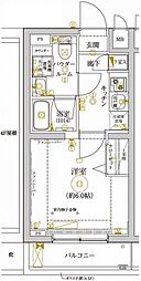 東急東横線 新丸子駅 徒歩5分の賃貸マンション 1階1Kの間取り